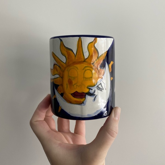 Vintage Hand-painted Sun, Moon and Stars Coffee Mug